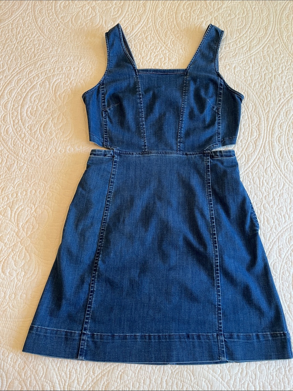 Madewell Denim Dress Cut Outs Sleeveless Women’s 6 Blue Pockets Coastal Cowgirl - Picture 11 of 17